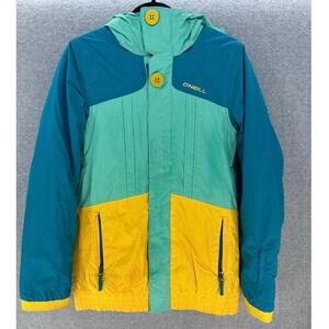 O'Neill Womens XS/S Yellow Blue Ski Snowboard Jacket Escape Serie Hooded Pockets